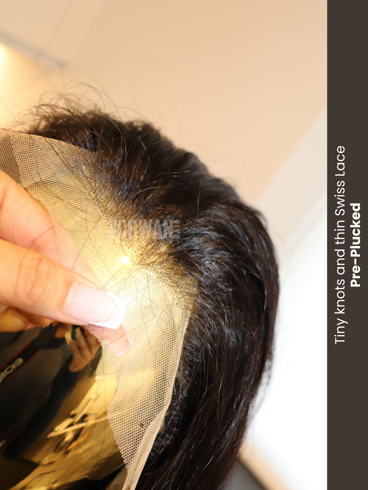 13x6 Raw Indian Wavy Swiss Lace Frontal Wig (20") close up