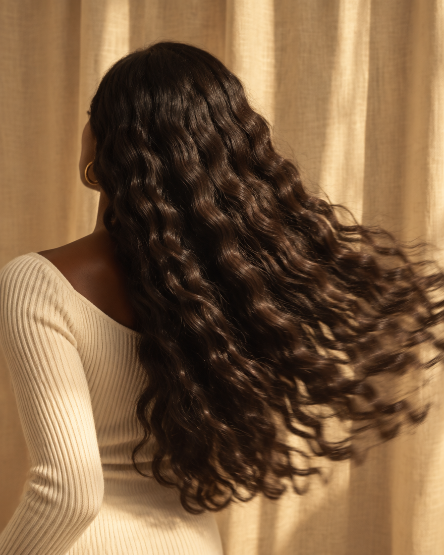 Raw hair extensions styled and cared for, by Schwan Hair
